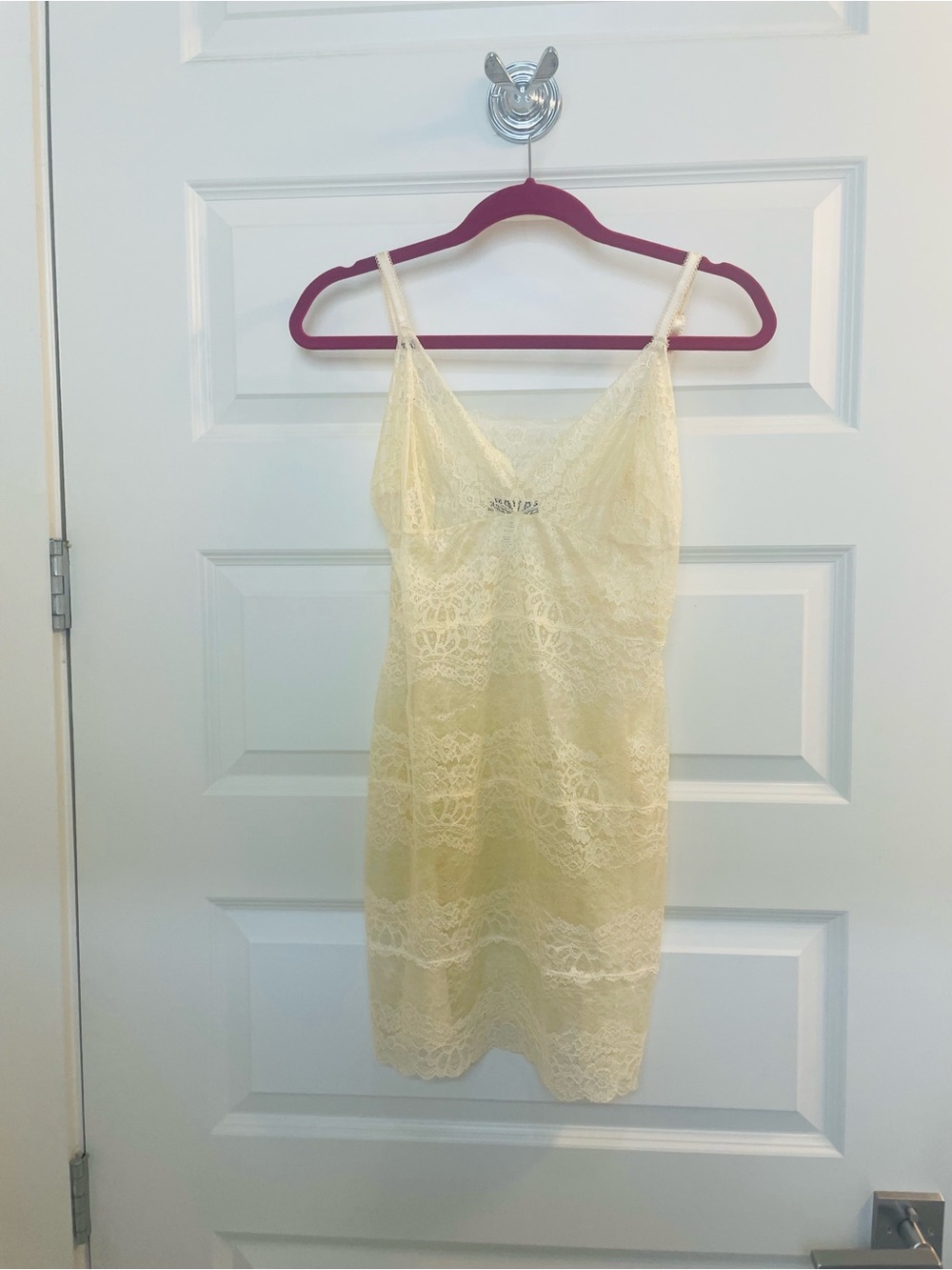 Samantha Chang Lace Slip Chemise in Pale Yellow, L